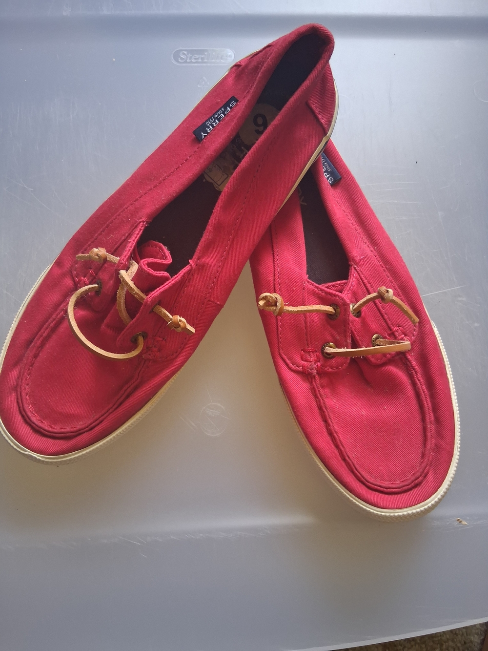 Sperry Red Canvas Moccasin Flats with Tan Laces - Women's
